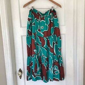 Nine West Women's XL Tiered Maxi Skirt Turquoise/Brown Geometric Floral Boho